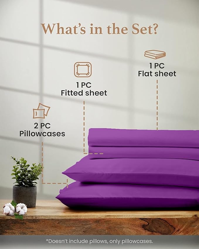 Good Sleep Bedding Twin XL Sheet Set - 100% Egyptian Cotton XL Twin Sheet Set, 1000 TC, 3Pc, Extra Long Twin Sheets for Dorm, Hotel Sheets, 16" Deep Pocket Twin Sheets Extra Long - Purple Sheets