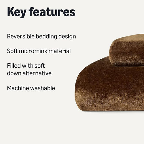 Amazon Basics Reversible Sherpa Comforter Set with Pillow Sham, Brown, Twin/Twin XL