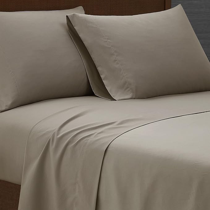 LONDON FOG Garment Washed Solid Sheet Set Khaki Microfiber 3-Piece Twin XL Sheet Set, Solid Themed, Deep Pocket, Adult and Teen, Oeko-TEX Certified