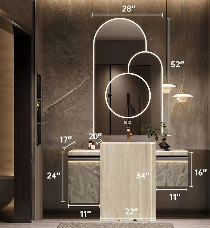 Single Sink Freestanding Bath Vanity, Modern Bath Vanity with LED Smart Mirror, 44IN Solid Wood Floating Bathroom Sink Cabinet with Marble Slate Top and Large Storage Drawer