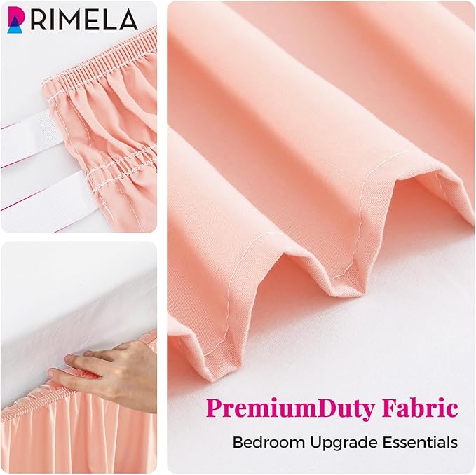 RIMELA Peachy Coral Bed Skirt Queen Size 15 Inch Drop, Wrap Around Elastic Bedskirt, Dust Ruffle for Adjustable Bed Base Machine Washable Easy to Install Bed Skirts