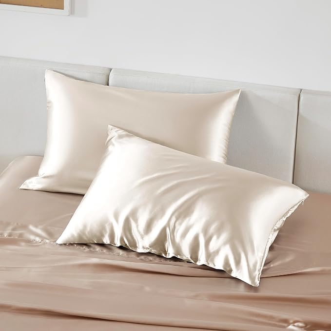 Bedsure Satin Pillowcase with Zipper, Similar to Silk Pillow Cases 2 Pack, Beige Satin Pillow Cases Queen, Silky & Soft Pillow Covers Hair and Skin, Christmas Decor Gifts for Women Men, 20x30 Inches