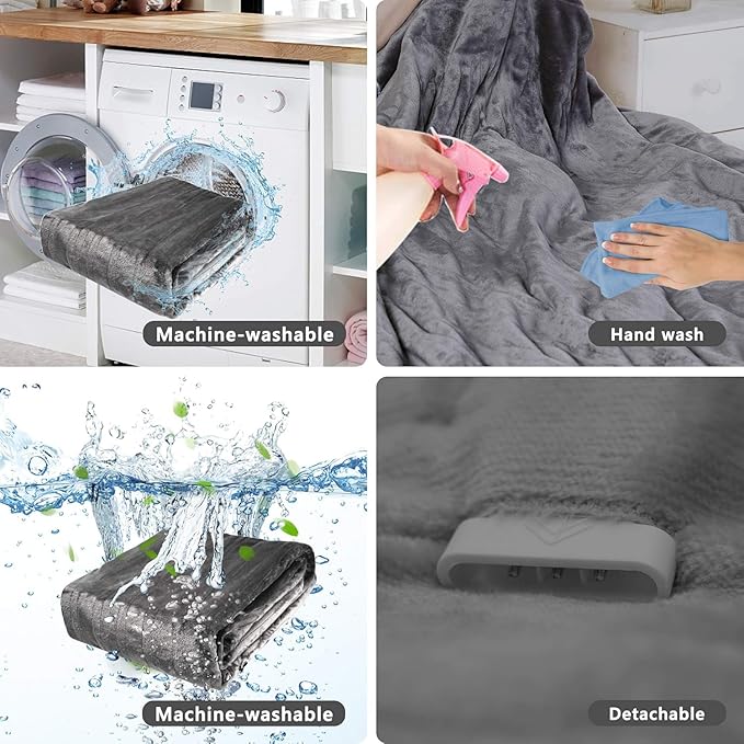 SUNVIVI Heated Electric Blanket Queen Size Dual Control, 10 Heat Settings, 12 Hours Auto Off, Machine Washable, ETL Certified, Overheating Protection, Grey, 84x90 Inch