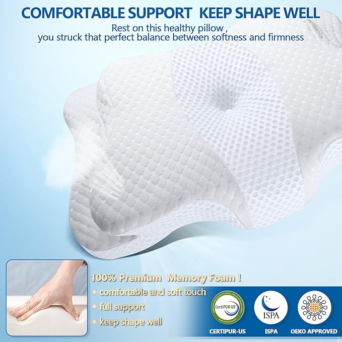 Memory Foam Pillow, Cervical Pillow for Neck and Shoulder Pain Relief, Ergonomic Contour Bed Pillow, Soft for Side Sleep Stomach Sleeping and Back Sleeper