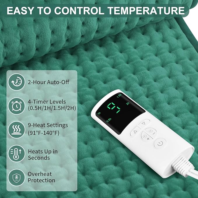 Heating Pad for Back Pain Relief 17"x33" Large, Moist Dry Heat Options, XL Electric Heating Pads, 9 Heat Settings, Machine Washable, Auto-Off, Gifts for Women, Mom, Men