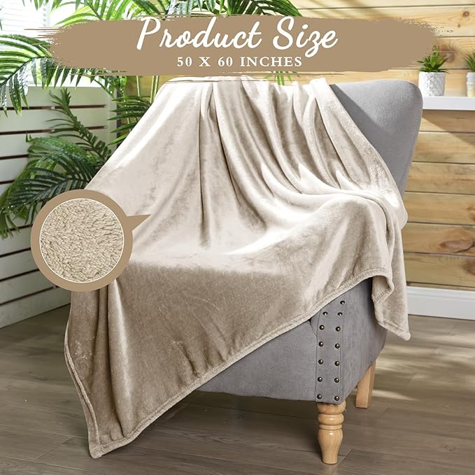 Tinideya 12 Pcs Flannel Fleece Throw Blanket Bulk 50 x 60 Inch Soft Fleece Blanket Warm Throw Blanket Coral Blankets for Couch Sofa Home Wedding Gifts Season (Khaki)