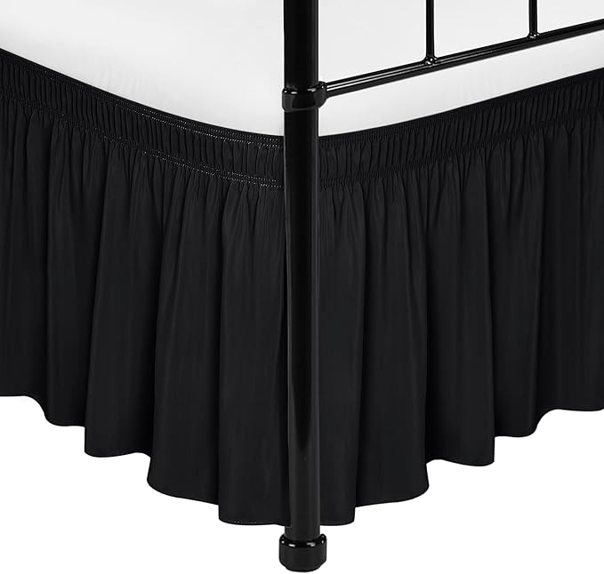 Biscaynebay Wrap Around Bed Skirts with Split Corners for Twin/Twin XL Beds 15" Drop, Black Adjustable Elastic Dust Ruffles Easy Fit Wrinkle Resistant Silky Luxurious Fabric Machine Washable