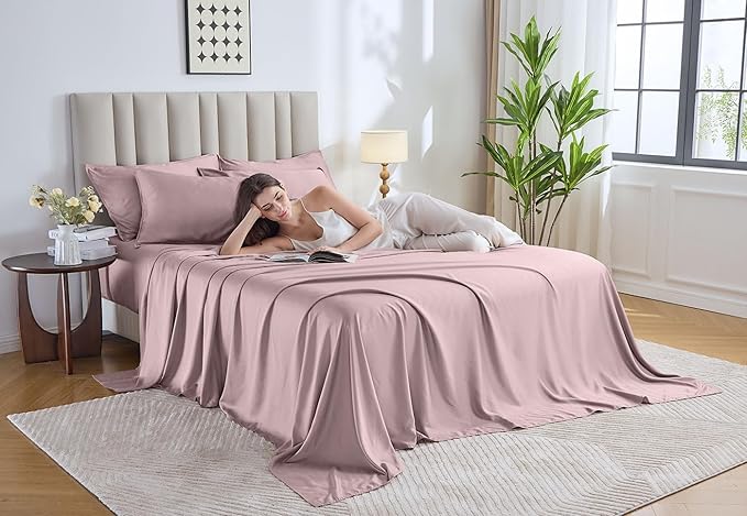 Pure Bamboo California King Sheets, Genuine 100% Organic Viscose Derived from Bamboo Bed Sheet Set, Soft & Cooling, Double Stitching, Lifetime Quality Promise (California King, Dusty Pink)