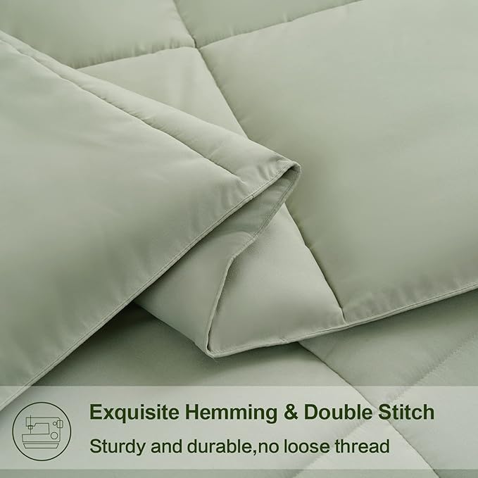 EASELAND Twin XL Down Alternative Comforter - Quilted Duvet Insert for All Seasons, Soft Lightweight with Corner Tabs, Summer Winter Warm Bedding, Sage Green 68×92 Inches