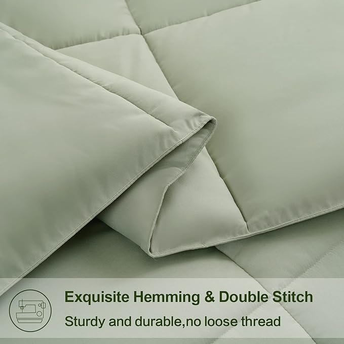 EASELAND Full Size Down Alternative Comforter - Quilted Duvet Insert for All Seasons, Soft Lightweight with Corner Tabs, Summer Winter Warm Bedding, Sage Green 82×86 Inches