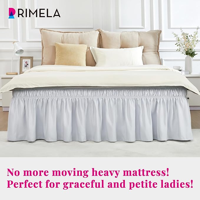 RIMELA Ice Grey Bed Skirt King Size 18 Inch Drop, Elastic Bed Skirting for Bed Base and Frame, Bedding Dust Ruffle Easy to Install, Lightweight Wrap Around Adjustable Bedskirt