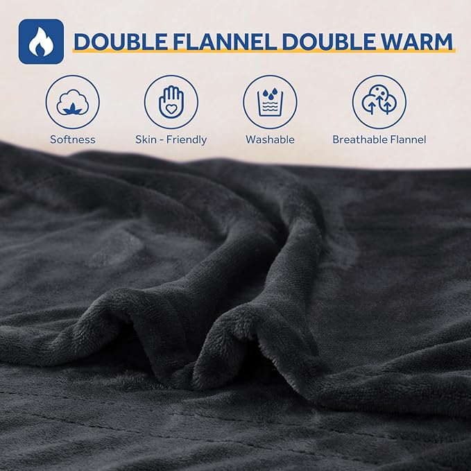 Sealy Heated Blanket Electric Throw 50"x60", Soft Double Flannel Electric Blanket with 6 Heat Levels & 2-10 Hours Auto Shut Off, Machine Washable, Even Heat Distribution, Charcoal