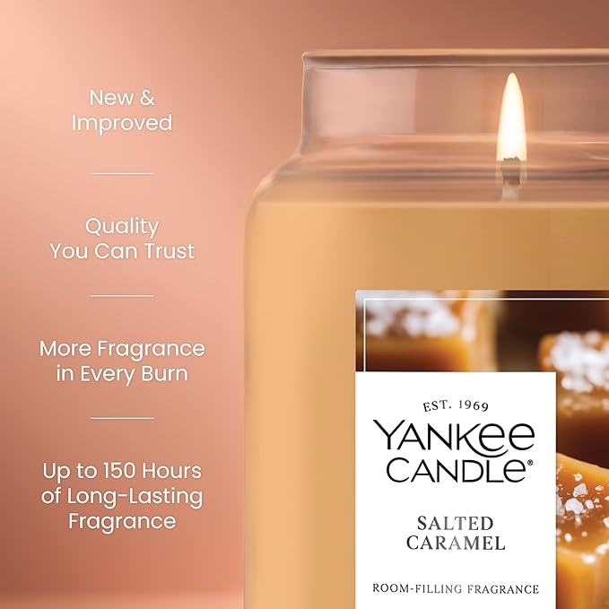 Yankee Candle Salted Caramel Scented Candle, 22oz Large Jar with up to 150 Hour Burn Time, Giftable, Holidays