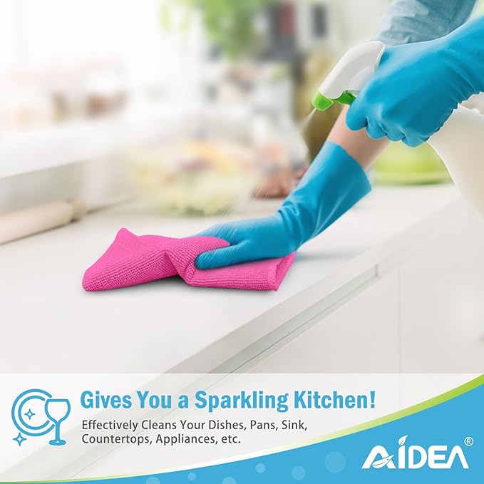AIDEA Microfiber Cleaning Cloth-12PK, Soft Microfiber Towels for Cars, Absorbent Cleaning Rags, Lint-Free Streak-Free Wash Cloths for House, Kitchen, Window(12in.x12in), Pink