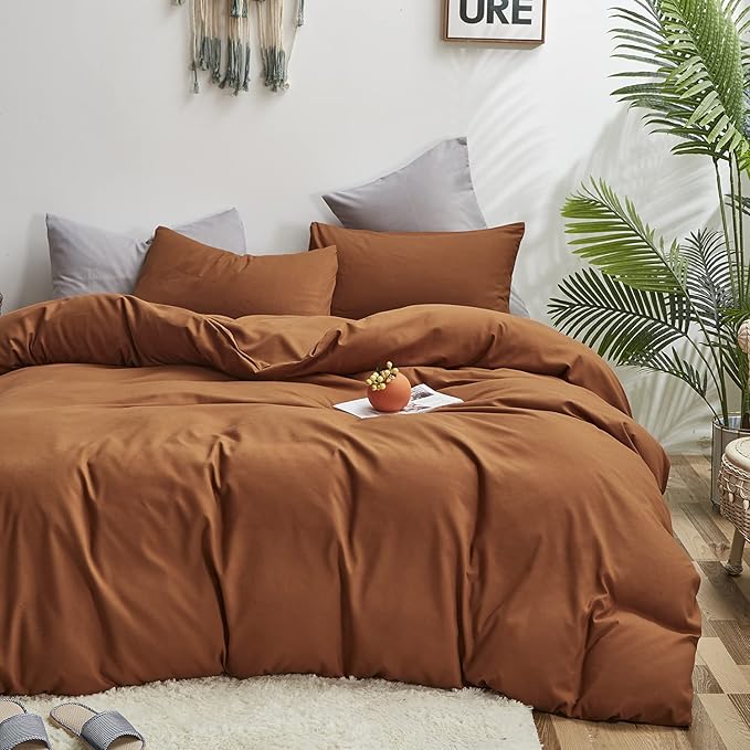 Cottonight Pumpkin Comforter Queen Rust Caramel Bedding Comforter Set Women Men Terracotta Blanket Quilts Soft Breathable Solid Burnt Orange Comforter Set Reddish Brown Bedding Set