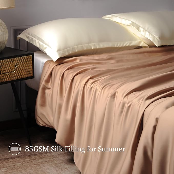 CUDDLE DREAMS Lightweight Silk Filled Comforter for Summer, Detachable Tencel Duvet Cover for Easy Care, Naturally Breathable (Bronze, King)