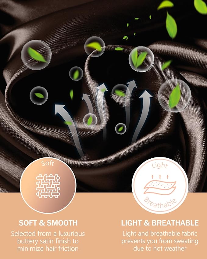 mikimini Satin Bonnet Pack of 2 for Men and Women, Reversible Double Layer Sleeping Silk Bonnet for Curly Hair Braids with Adjustable Widened Elastic Band Super Large Soft(XL, Chocolate/Silver)