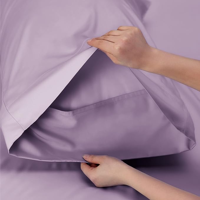 Bedsure California King Sheet Sets, Cooling Sheets for Hot Sleepers, Rayon Derived from Bamboo, Breathable & Soft, Deep Pocket Up to 16 Inches, Hotel Luxury Silky Bedding, Lilac