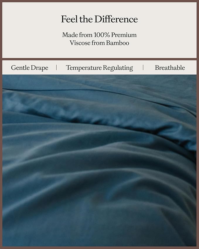 Cozy Earth Luxury Duvet Cover Queen - 100% Viscose from Bamboo - Ultra-Soft, Cooling & Lightweight Duvet Cover - Temperature-Regulating Bedding - Concealed Zip & Interior Snap Closures - Pacific Blue