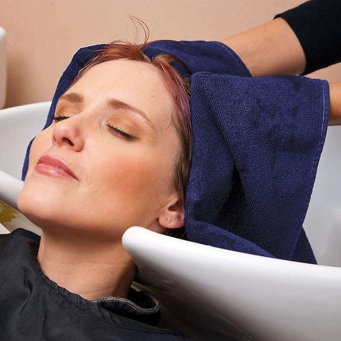 Arkwright Bleach Proof Salon Towels - Pack of 12 - Highly Absorbent, 100% Cotton, Quick Dry Spa Face Towel for Hair Stylist, Barber, Pedicure, and Esthetician, 16 x 28 in, Navy