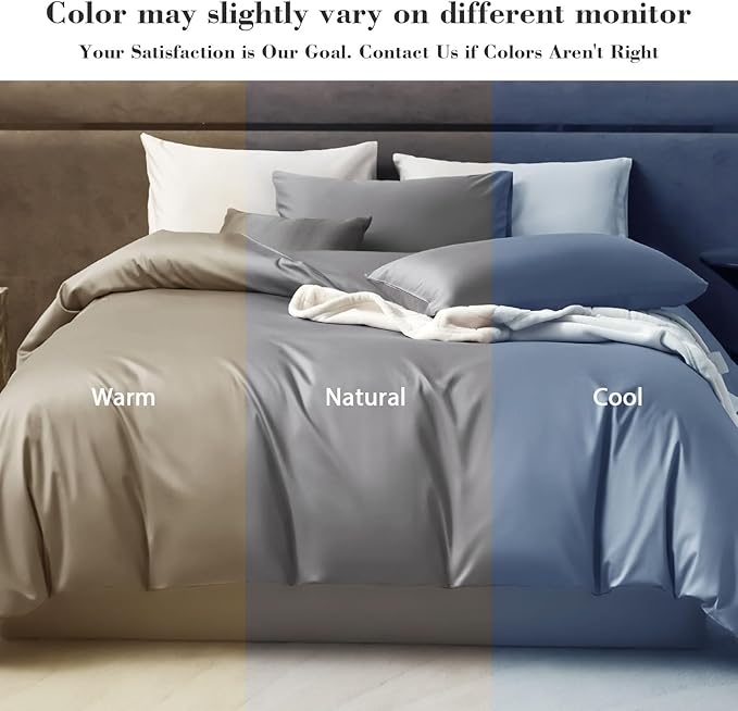 PURE ERA Duvet Cover Set 800 Thread Count Long Staple Cotton Sateen Silky Soft Luxurious Smooth 3 Piece Set Solid Deep Grey King