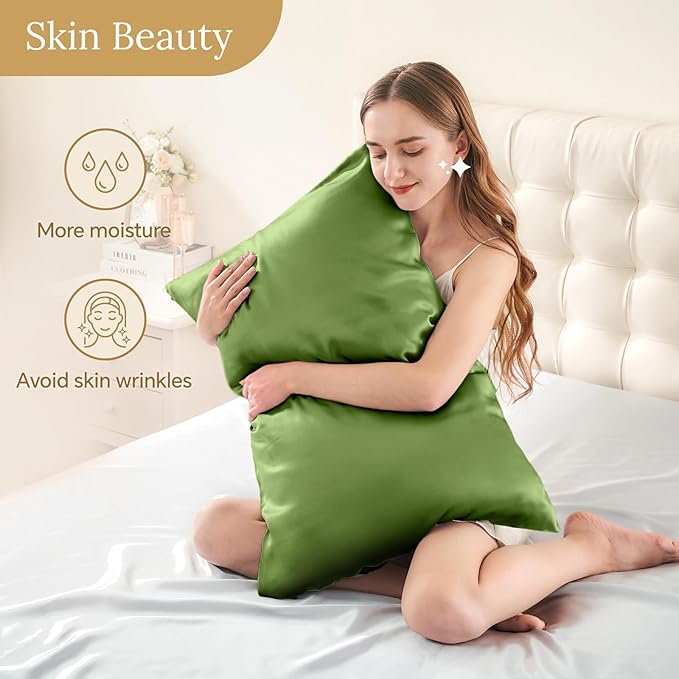 INFIIXSO Mulberry Silk Pillowcase for Hair and Skin, Silk Pillow Cases Queen with Hidden Zipper 20x30 Inches, Extraordinary Smooth and Soft Cooling Pillow Cases for Hot Sleepers(Cedar Green, 1 Pack)