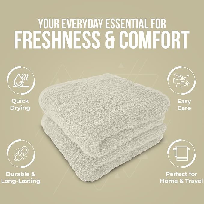 DAN RIVER 100% Cotton Wash Cloths 24 Pack [12x12] Soft & Absorbent face Towels for Bathroom, Gym, Hotels & Spa Perfect for Everyday Use Fingertip Towels, Ivory
