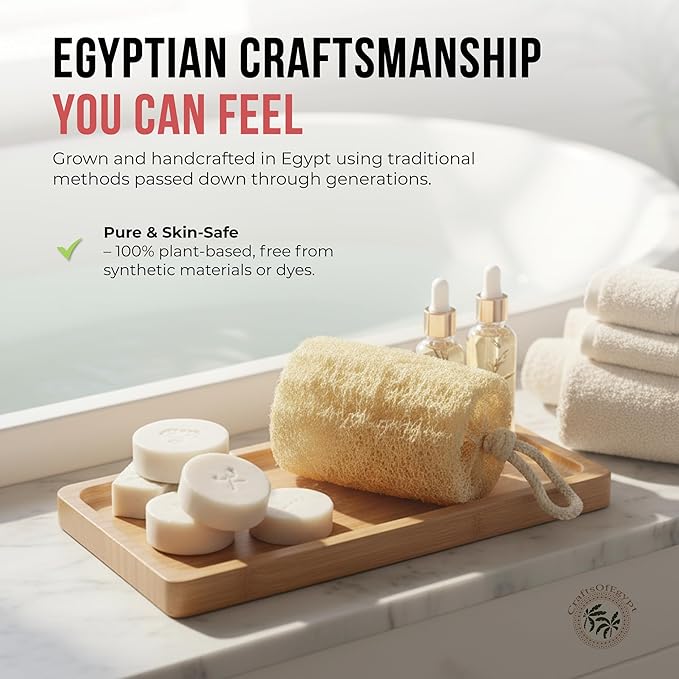 CraftsOfEgypt Natural Loofah Sponge – Egyptian Luffa Body Scrubber Pack of 1 for Men & Women, Natural Bath & Shower Loofah Exfoliator, All Natural Loofah Sponges for Face Back & Body, 6" x 6"