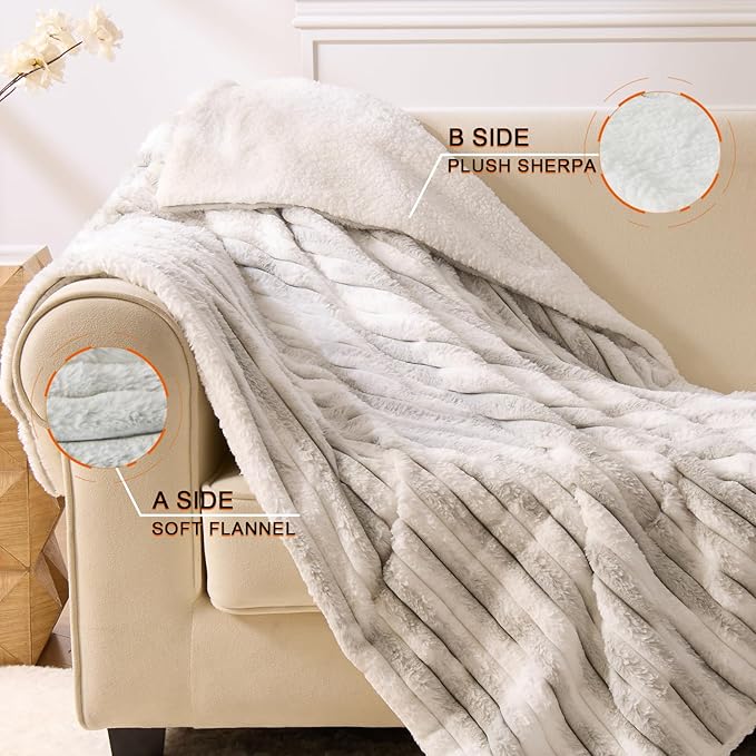 Heated Blanket Full - 72"x84" Fast Heating Bed Electric Blankets with 6 Heating Levels & 10 Hours Auto Off, Soft Ribbed Faux Fur Sherpa, Over-Heated Protection ETL, Light Gray