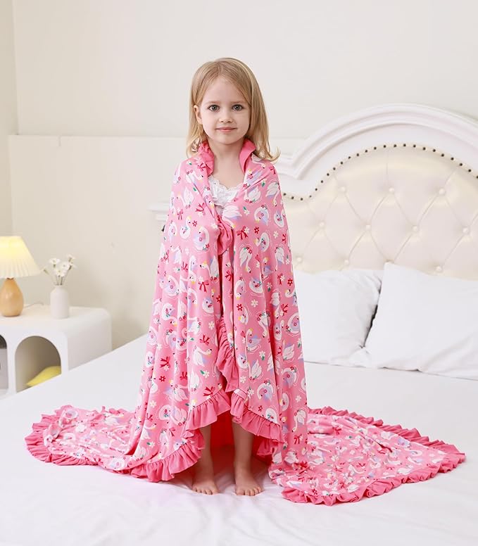 Premium Baby Blanket for Girls, Stretchy Quilt, Soft Crib Bedding for Newborn Baby and Toddler, Ruffle Nursery Blanket for Kids, Viscose Made from Bamboo, 50''x50'' Beautiful Swan One Size