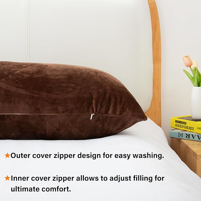 Body Pillow, Memory Foam Body Pillows for Adults Sleeping, Long Pillow for Bed, Big Large Firm Full Body Pillow for Side Sleeper, 20x54 Inch, Coffee