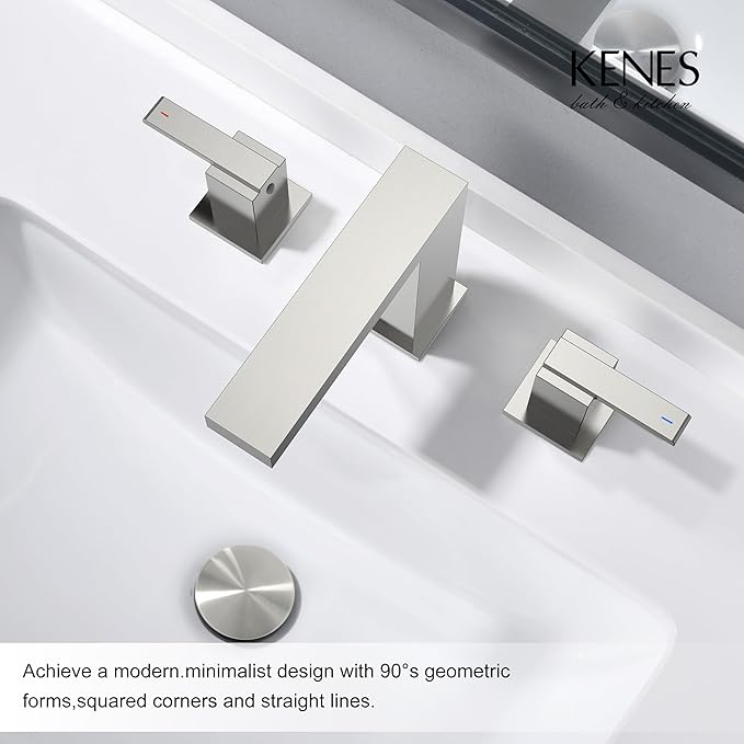 KENES 2 Handle Widespread Bathroom Faucets Brushed Nickel, Bathroom Sink Faucet 3 Hole Vanity Faucet with Lead-Free Supply Hose, KE-9050
