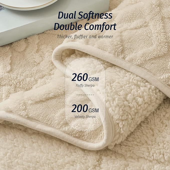 Wemore Weighted Blanket for Adults Twin Size 15 lbs, Dual Sided Soft Fuzzy Jacquard Sherpa Weighted Blankets for Sleeping, Cozy Fluffy Knitted Heavy Blanket for Couch Bed, Khaki, 60 x 80 inches
