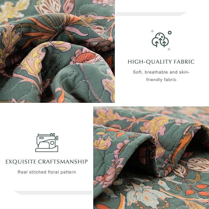 Lady Ann Oversized King Bedspreads 120x120, 100% Cotton Oversized King Quilt Bedding Set Vibrant Paisley Floral Pattern Plant Botanical Printed Quilted Coverlet Set, 3 PCS