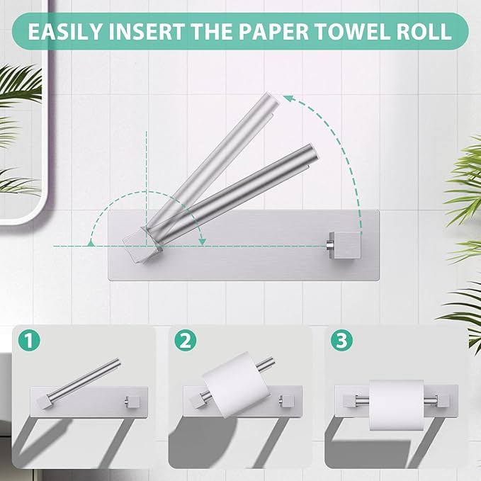 Brushed Nickel Self Adhesive Toilet Paper Holder, Stainless Steel Bathroom Toilet Paper Holder Stick On Wall Mount, Commercial Toilet Paper Dispenser Peel Stick Toilet Paper Holder Adhesive