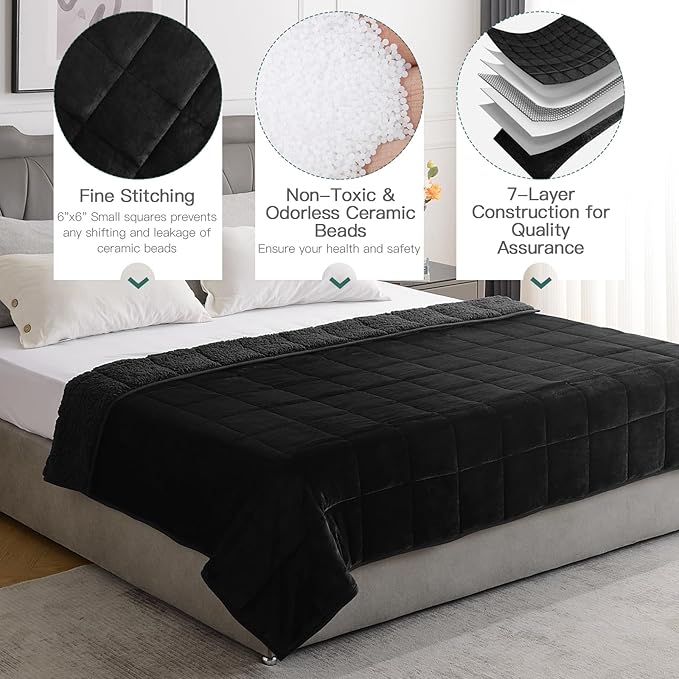 Lofus Weighted Blanket for Adults(20 lbs, 60" x 80"), Queen Size Heavy Blanket Machine Washable, Soft Weighted Blankets for Stress Relief and Sleep Promotion,Black