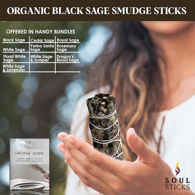 Soul Sticks Black Sage Smudge Stick 1 Pack - 9 Inch | Floral Sage House Blessing | Cleanses House & Negative Energy