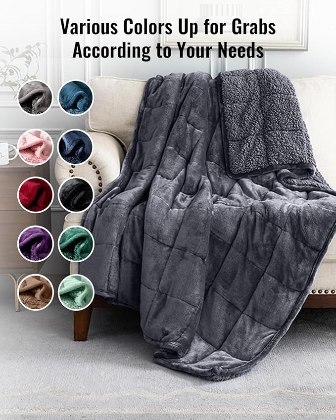 Uttermara Weighted Blanket Queen 15 Pounds for Adults, Sherpa Weighted Blanket for Couch Bed, Ultra Fluffy Warm Sherpa & Cozy Plush Flannel Fleece, Heavy Blanket Great for Calm, 60" x 80", Dark Grey