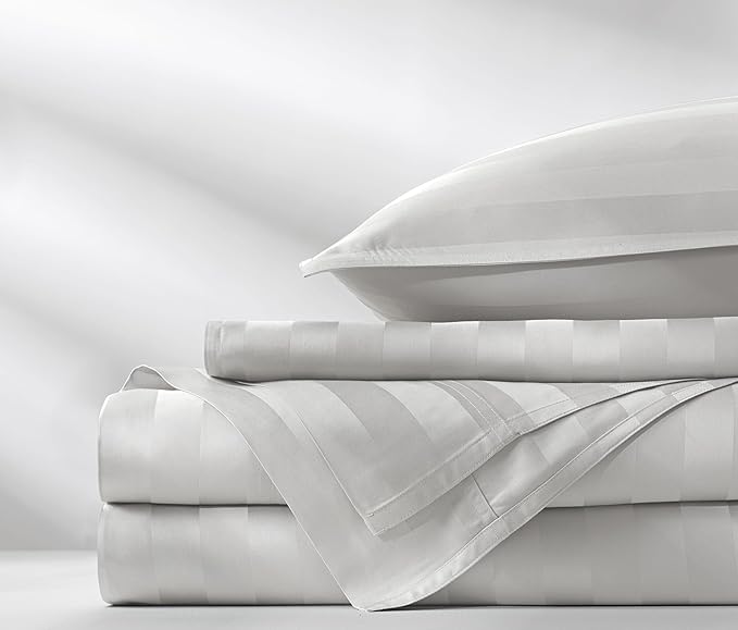 King Sheets by Pure Bamboo, Genuine 100% Organic Viscose Derived from Bamboo Bed Sheet Set, Luxuriously Soft & Cooling, Double Stitching, Lifetime Quality Promise (King, Jacquard White)