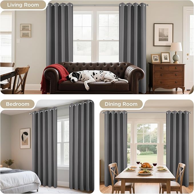 Joydeco Blackout Curtains 63 Inch Length 2 Panels Set, Thermal Insulated Long Curtains& Drapes 2 Burg, Room Darkening Grommet Drapes for Living Room Bedroom Window (W52 x L63 Inch, Light Grey)