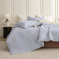 QSH 3PCs Cornflower Blue Oversized King Quilt Bedspread Set(120"x120"),Stonewashed Cotton Ruffle Quilt California King,Soft Lightweight Crinkled Shabby Bedspread Coverlet Bedding Set for All Seasons