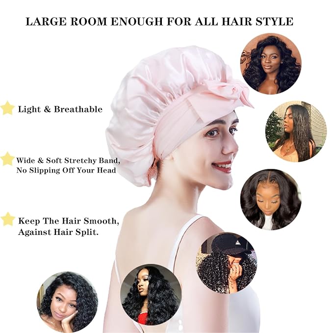 Cocheng Silk Bonnet for Sleeping Large mulberry Sleep Cap Adjustable & Breathable Bonnet for Curly Hair Silk Hair Cap for Sleeping with Wide Tie Band