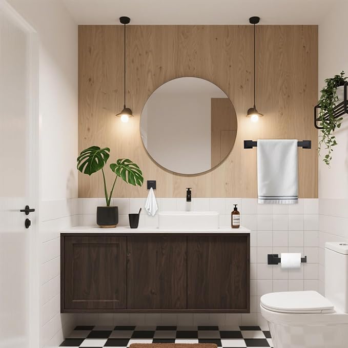 5-Pieces Matte Black Bathroom Hardware Accessories Set, 15.6 inch Towel Bar,Towel Racks for Bathroom, Robe Towel Hooks, Toilet Paper Holder Wall Mounted