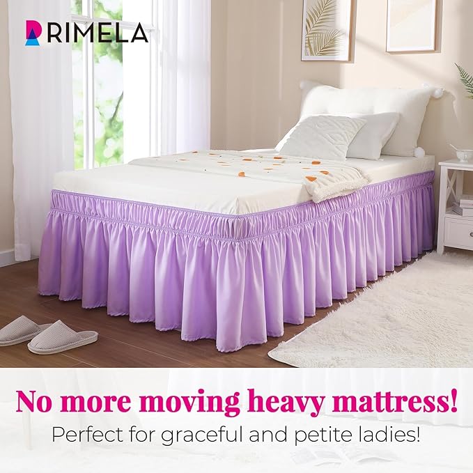 RIMELA Lilac Bed Skirt Full Size 15 Inch Drop, Elastic Bed Skirting for Bed Base and Frame, Bedding Dust Ruffle Easy to Install, Lightweight Wrap Around Adjustable Bedskirt
