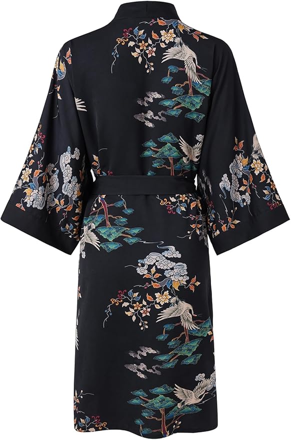 Ledamon Women's Kimono Short Robe for Women - Pocket Floral Bathrobe Nightgown