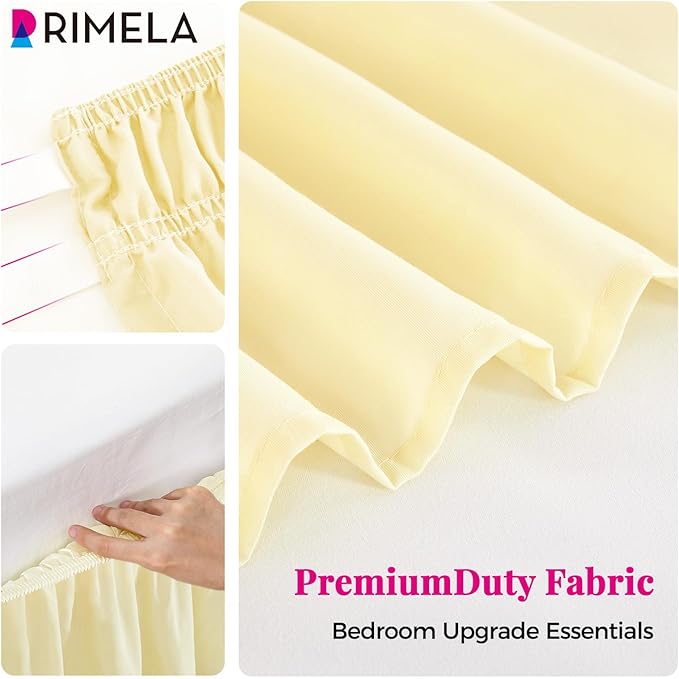 RIMELA Bed Skirt Queen Size 15 Inch Drop, Wrap Around Elastic Bedskirt Solid Microfiber Luxury Hotel Quality Fabric, Easy to Install Machine Washable Wrinkle & Fade Resistant, Beige Yellow