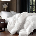 Luxurious Oversized Queen 98" x 98" Size Goose Down Fiber Waterfowl Feather Fiber Comforter Duvet, 100% Egyptian Cotton Cover, 56 oz. Fill Weight, Baffle Box Design, White Solid