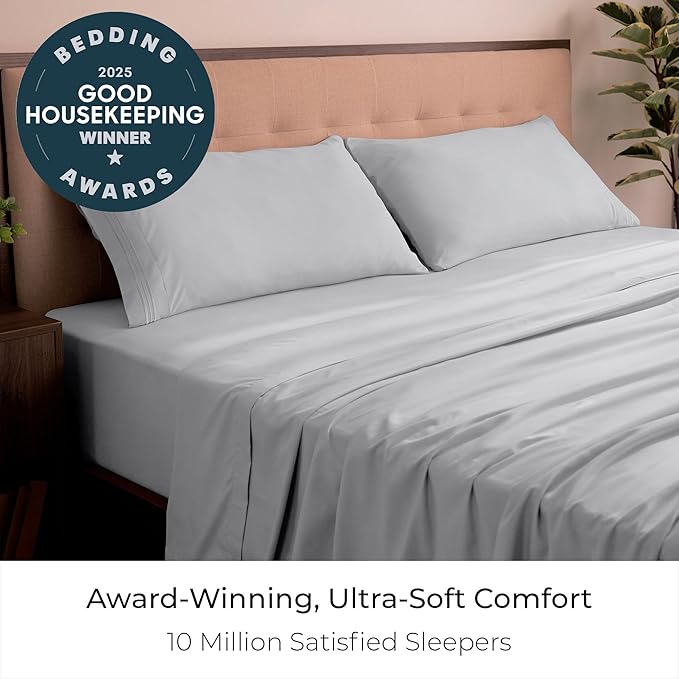Mellanni California King Sheets Set - 4 PC Iconic Collection Bedding - Hotel Luxury, Extra Soft, Cooling Bed Sheets - Wrinkle, Fade, Stain Resistant (Cal King, Light Gray)