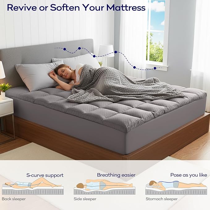 OLANLY Dual-Layer 4 Inch Twin Size Memory Foam Mattress Topper for Back Pain, 2 Inch Cooling Pillow Top Mattress Pad Cover and 2 Inch Gel Memory Foam Topper, Deep Elastic Pocket, Light Grey
