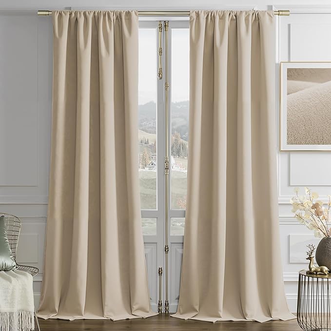 Joydeco Latte Coffee Velvet Curtains 90 Inches 2 Panels, Luxury Thermal Insulated Soft Curtains for Bedroom & Living Room, Room Darkening Velvet Drapes, Rod Pocket (52W x 90L)